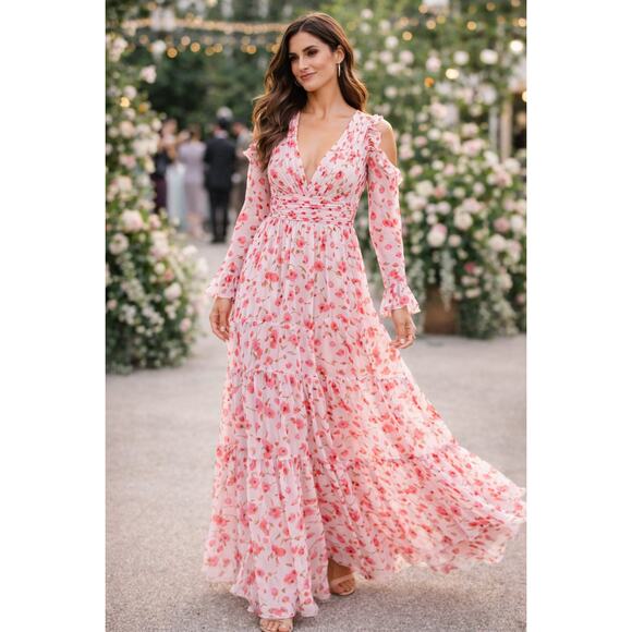 New with Tags Mac Duggal Floral Maxi Dress Size 12 Pink Poppy Print Formal - Picture 3 of 16